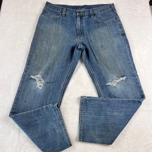 2 Pair Carhartt Men’s distressed Blue Jeans size 36x30 workwear - Picture 5 of 9